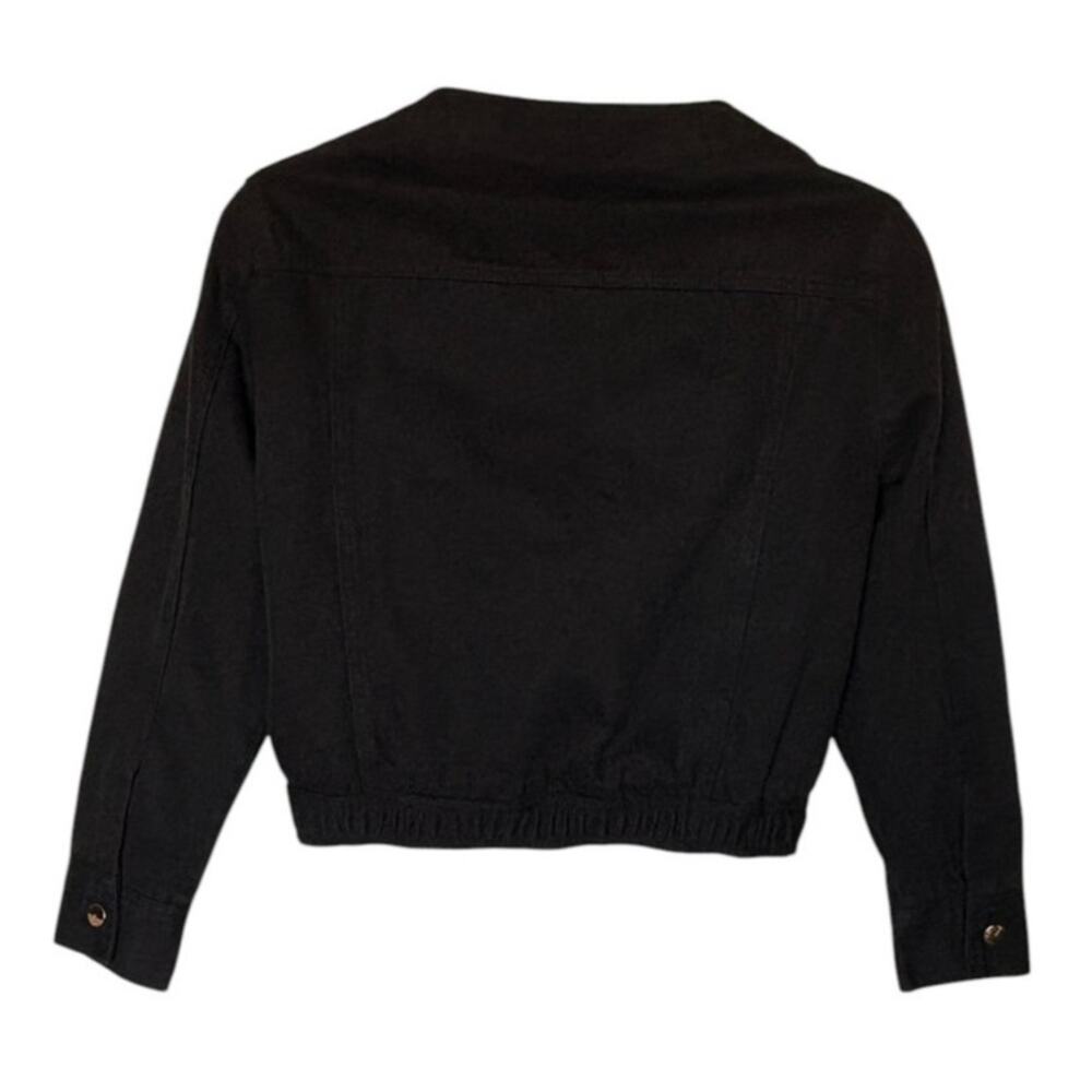 Oo La La Black Denim Embellished Collarless "Charm" Jacket Whimsy Bling size L - Picture 2 of 16